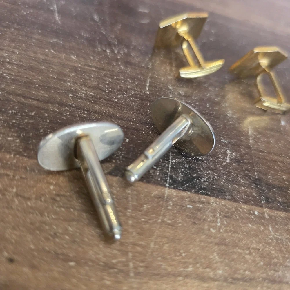 Assorted Cuff Links Lot of 4 Sets Gold Tone Silver Tone Oval Square Round Shapes